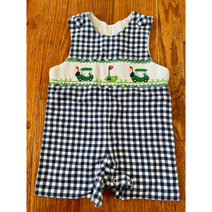 Baby Boys Delaney Smocked Blue White Gingham Golf Romper 6 Months